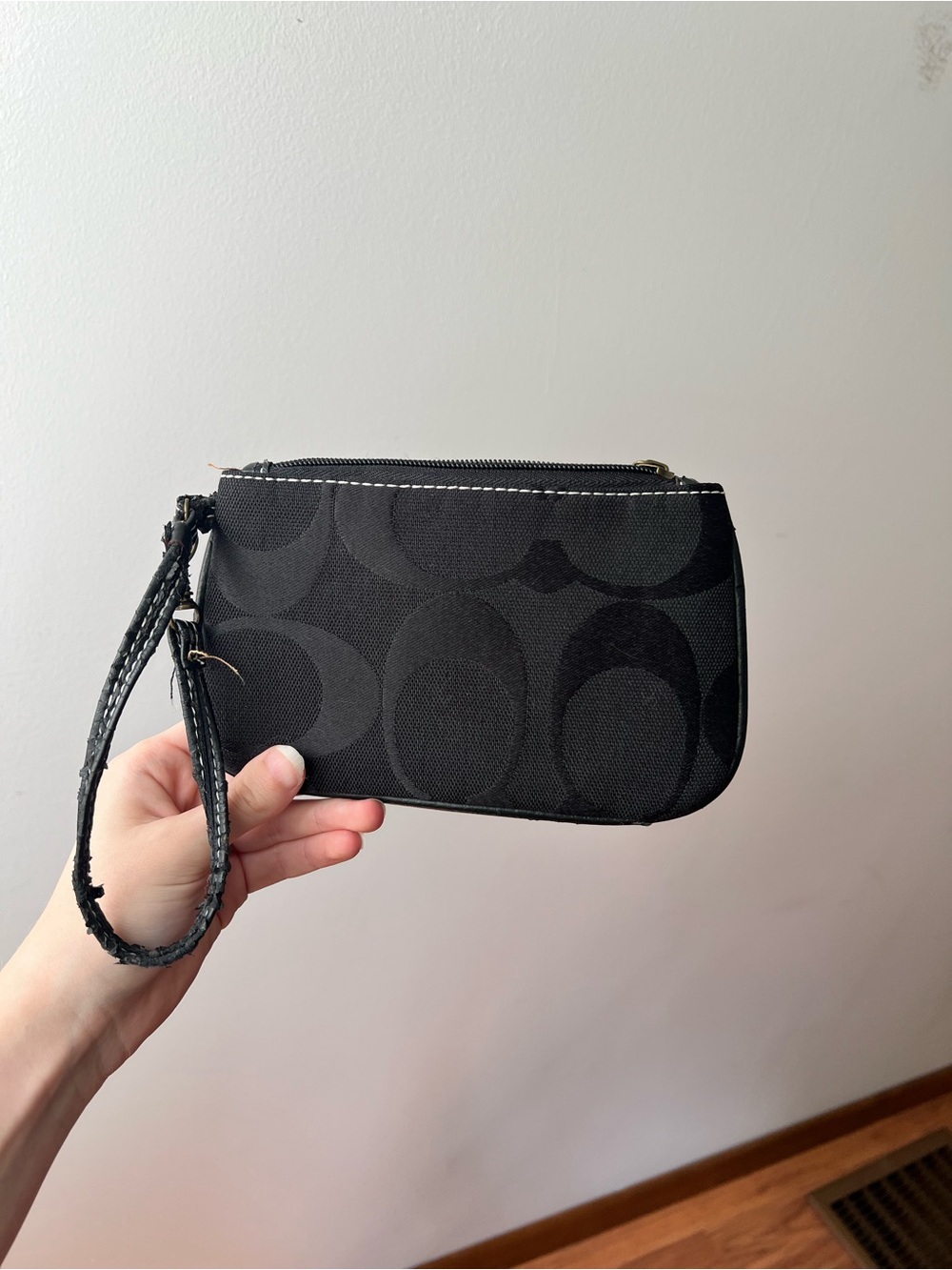 Coach Black Signature Wristlet with Braided Strap